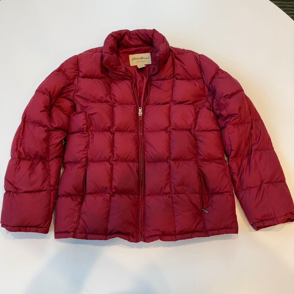 Eddie Bauer Goose Down Quilted Red Nylon Puffer‎ Jacket Womens XS